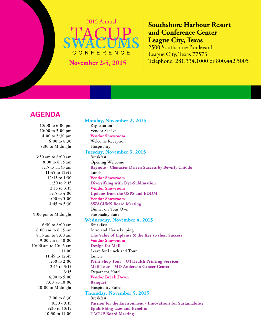 TACUP/SWACUMS Agenda